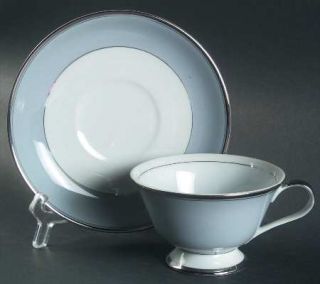 Grace Graymont (Platinum Trim) Footed Cup & Saucer Set, Fine China Dinnerware  