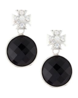 Pave Maltese Cross Black Onyx Earrings