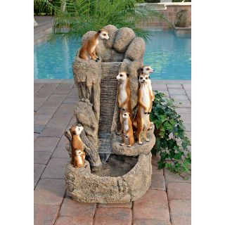 Design Toscano Meerkat Family at the Watering Hole Garden Fountain Multicolor  