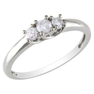 10K White Gold Diamond 3 Stone Ring Silver 5.0