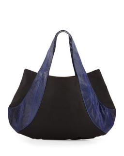 Caroline Snakeskin Contrast Shoulder Bag, Black/Cobalt