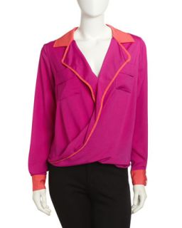 Crossover Two Tone Blouse, Pink/Orange