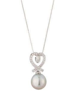 Tahitian Pearl Heart Bale Pendant Necklace, Gray