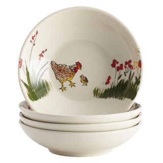 Paula Deen Southern Rooster Print 4 piece Stoneware Fruit Bowl Set