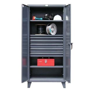 Strong Hold Ultra Capacity 36 Wide Cabinet With Drawers   36Wx24Dx78H   5 Drawers   Blue   Blue