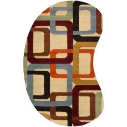 Hand tufted Contemporary Multi Colored Square Chandil Wool Geometric Rug (6 X 9 Kidney)