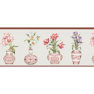 Brewster Red Botanical Border (RedDimensions 9 inches wide x 15 feet longBoy/Girl/Neutral NeutralTheme TraditionalMaterials Non wovenCare Instructions WashableHanging Instructions Prepasted )