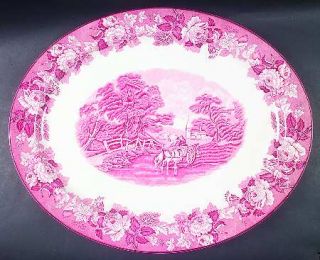 Enoch Wood & Sons English Scenery Pink (Older,Smooth) 21 Oval Serving Platter,