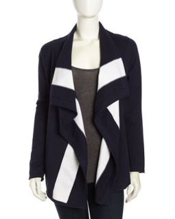 Striped Open Front Peaked Cardigan, Navy/White