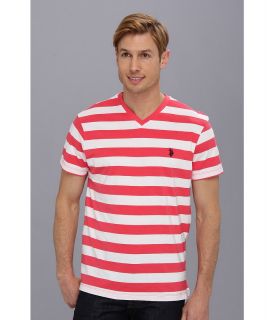 U.S. Polo Assn Medium Stripe V Neck T Shirt Mens T Shirt (Pink)
