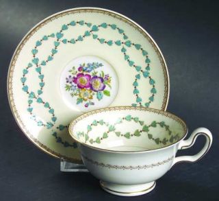 Wedgwood Fairford Footed Cup & Saucer Set, Fine China Dinnerware   Enamaled Flor