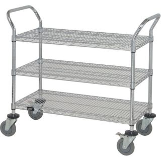 Quantum Wire Shelving Mobile Utility Cart   3 Shelves, 18 Inch W x 42 Inch L x