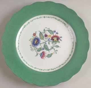 Nikko Emerald Garden Dinner Plate, Fine China Dinnerware   Green Rim,Blue/Rust/Y