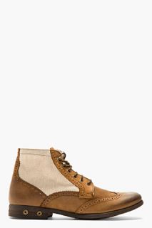 Diesel Brown Leather_paneled Kryptor Brogue Boots