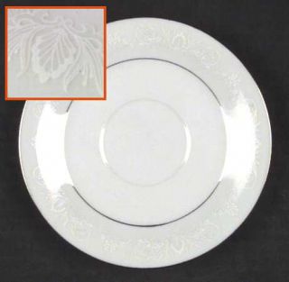 Crown Ming Royal Palm  Saucer, Fine China Dinnerware   White,Gray Leaves On Rim,