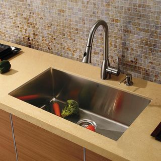 Vigo Undermount Stainless Steel Kitchen Sink, Faucet/dispenser