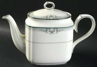 Noritake Lyndenwood Teapot & Lid, Fine China Dinnerware   Sheer Ivory Bone, Gree