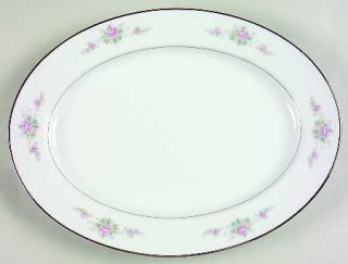 Noritake Astor Rose 13 Oval Serving Platter, Fine China Dinnerware   Pink & Blu