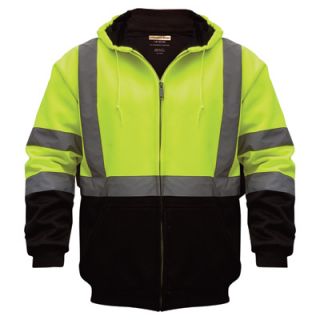 Class 3 High Visibility Hooded Zip Up Sweatshirt with Teflon   Lime/Black, 3XL,