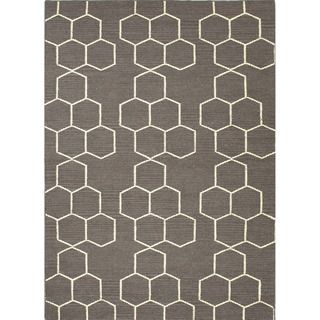 Durable Handmade Flat weave Geometric Pattern Gray/ Black Rug (5 X 8)