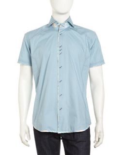 Mini Jon 13 Stripe Trimmed Sport Shirt, Turquoise