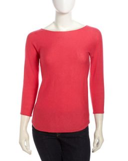 Three Quarter Sleeve Cashmere Sweater, Coral