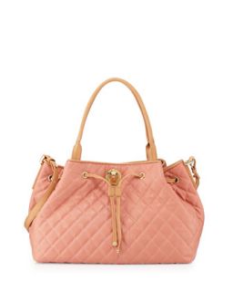 Borsa Quilted Faux Leather Tote, Pink/Nude