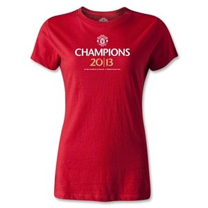 hidden Manchester United 2013 Champions Womens T Shirt (Red)