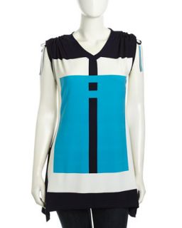 Cap Sleeve Graphic Print Charmeuse Top, Blue