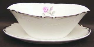 Grace Elegante Gravy Boat with Attached Underplate, Fine China Dinnerware   Pink