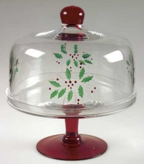 Gorham Festive Holly Glassware Cake Stand with Dome, Fine China Dinnerware   Hol