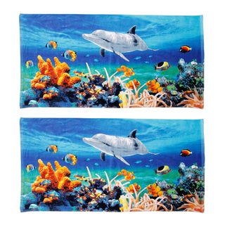 Dolphin Coral Reef Beach Towel (set Of 2) (MultiPattern DolphinDimensions 60 inches long x 30 inches wide Includes Two (2) towelsDolphin coral reef designFiber reactive printed towelFine print from edge to edgeVelour for SoftnessMachine Wash Cold, Gentl