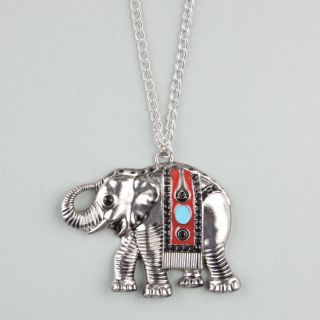 Ethnic Elephant Pendant Necklace Silver One Size For Women 234491140
