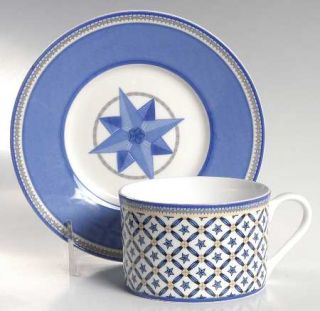 Victoria & Beale Cambridge Flat Cup & Saucer Set, Fine China Dinnerware   Blue&W