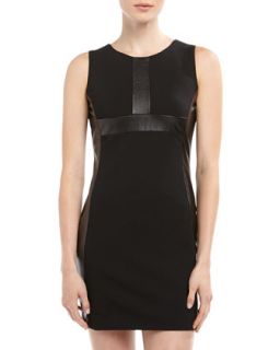 Faux Leather and Ponte Colorblock Dress, Black