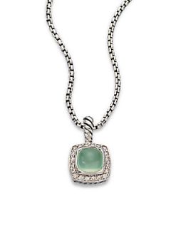 David Yurman Diamond & Aqua Chalcedony Pendant Necklace   Silver