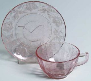 Jeannette Floral Pink Cup and Saucer Set   Pink,Depression Glass