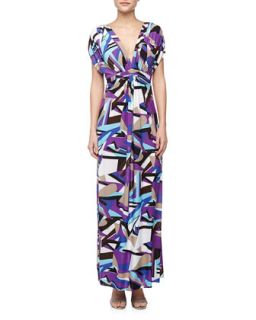 Geometric Print Mirrored V Maxi Dress