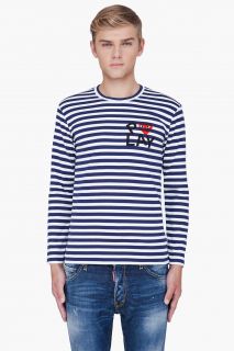 Comme Des Garons Play Navy Striped Logo Print Jersey Shirt