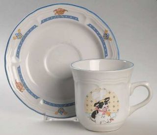 Newcor Kitchen Kow Flat Cup & Saucer Set, Fine China Dinnerware   Cow In Chefs H