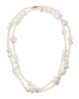 Freshwater Baroque Pearl Long Necklace, White