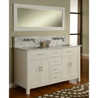 63 inch Hutton Pearl White And Marble Double Sink Bathroom Vanity Console