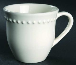Pottery Barn Emma White Mug, Fine China Dinnerware   All White,Beaded Edge,No Tr