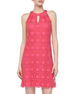Dot Scalloped Lace Dress, Hot Pink