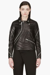 Undercover Black Leather Twisted Zip Runway Jacket