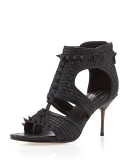 Cira Woven Spike Sandals, Black