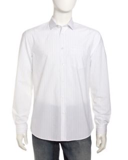 Fine Stripe Welt Pocket Dress Shirt, White