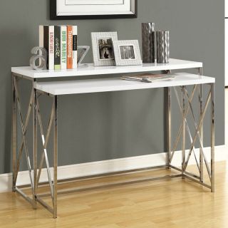 Monarch Glossy White and Chrome 2 Piece Console Table Set   I 3027