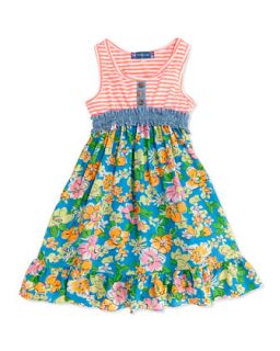 Striped/Floral Combo Dress, Neon Pink/Multi, 7 10