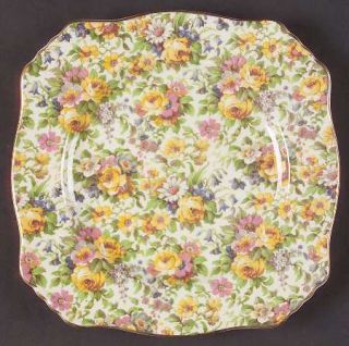 Royal Winton Bedale (Gold Trim) Square Salad Plate, Fine China Dinnerware   Chin